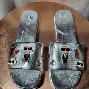 Karl Lagerfeld Paris Women's Jeslyn Embellished Slide Sandals Silver (Size 9)